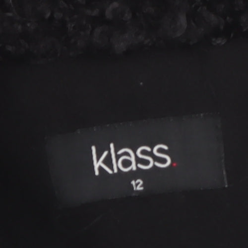 Klass Womens Black Long Belted Faux Fur Collar Overcoat Size 12