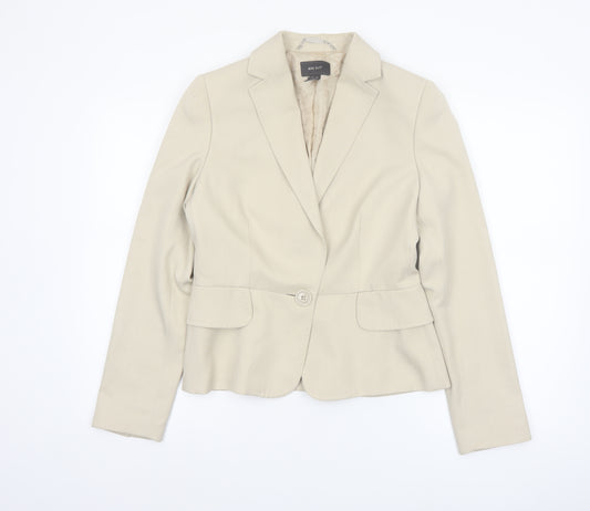 MNG Suit Beige Women's Blazer Jacket Size 12 Classic Fit Single-Breasted