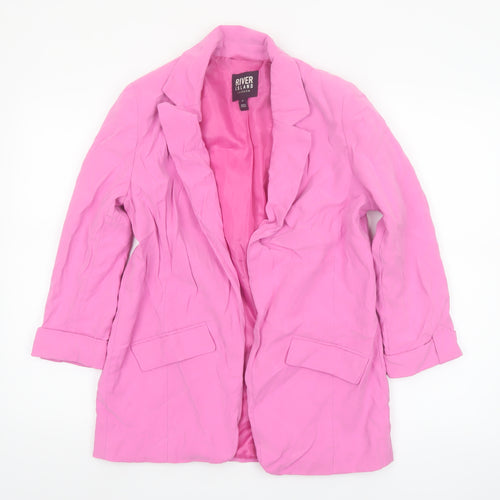 River Island Women Pink Size 8 Single-Breasted Long Blazer Jacket