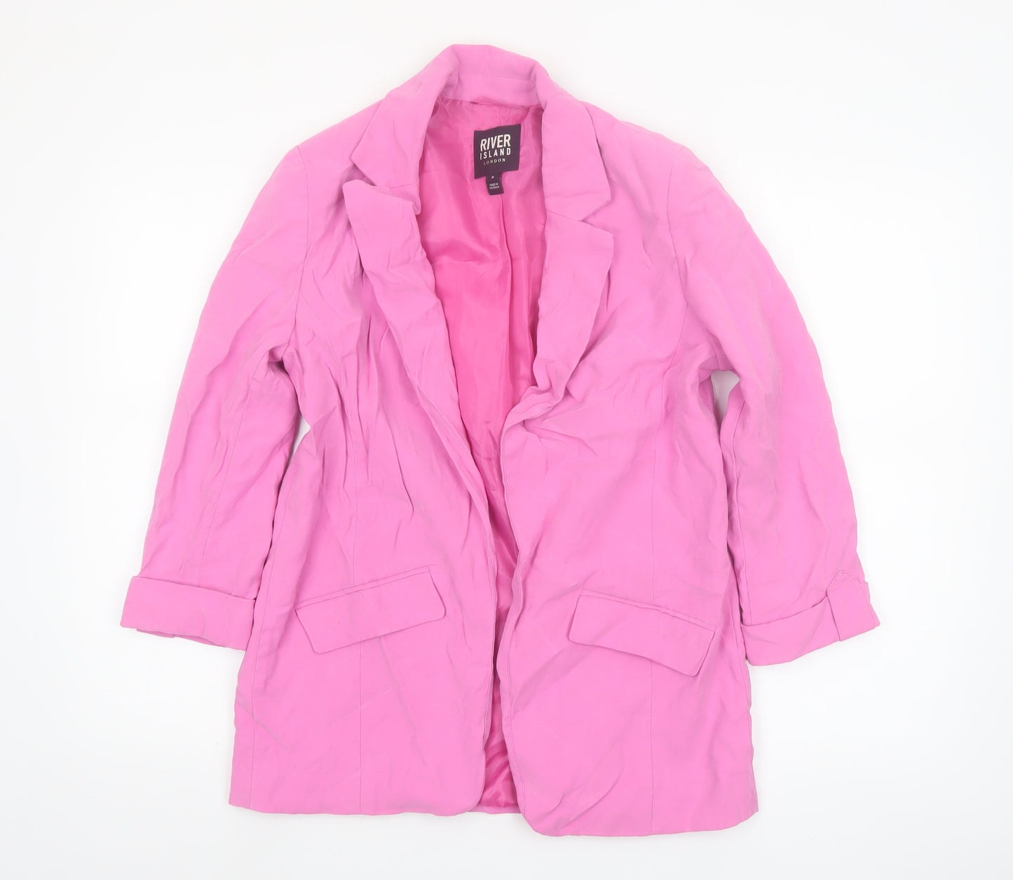 River Island Women Pink Size 8 Single-Breasted Long Blazer Jacket