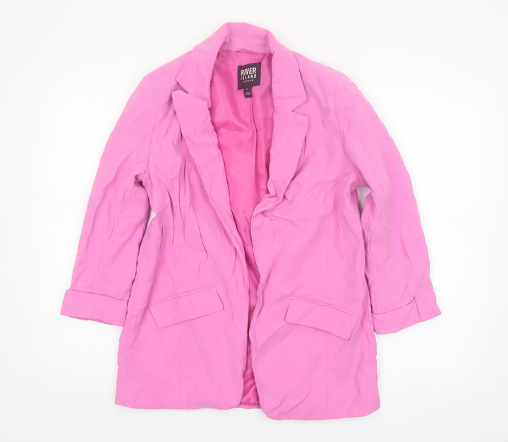 River Island Women Pink Size 8 Single-Breasted Long Blazer Jacket