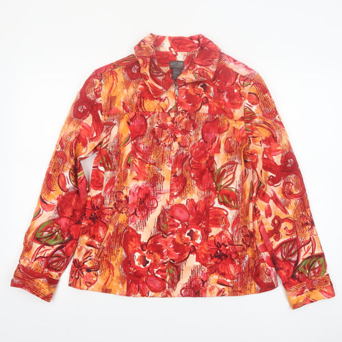 Chico's Women's Red Floral Cotton Jacket Size 12 Lightweight