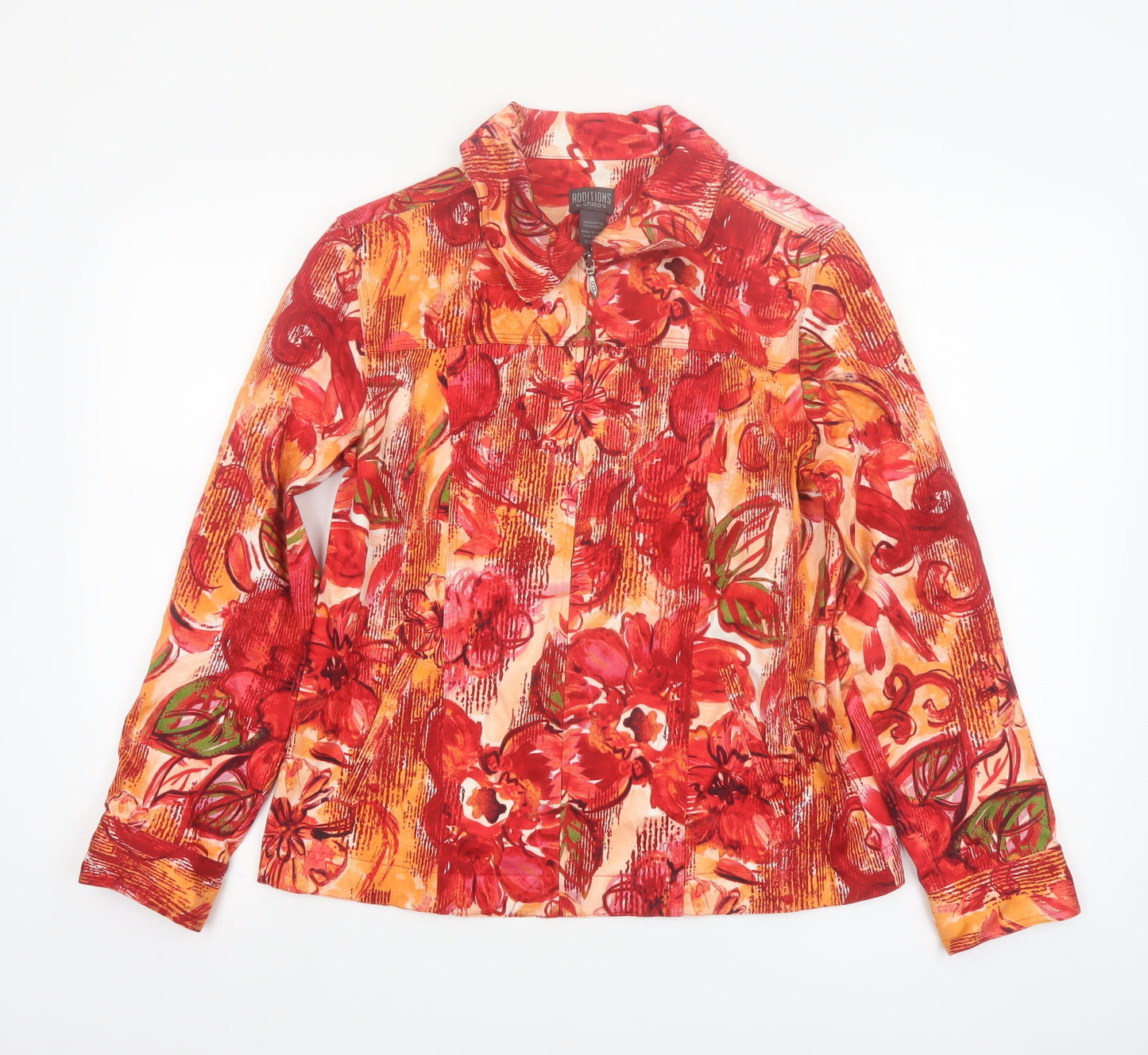 Chico's Women's Red Floral Cotton Jacket Size 12 Lightweight