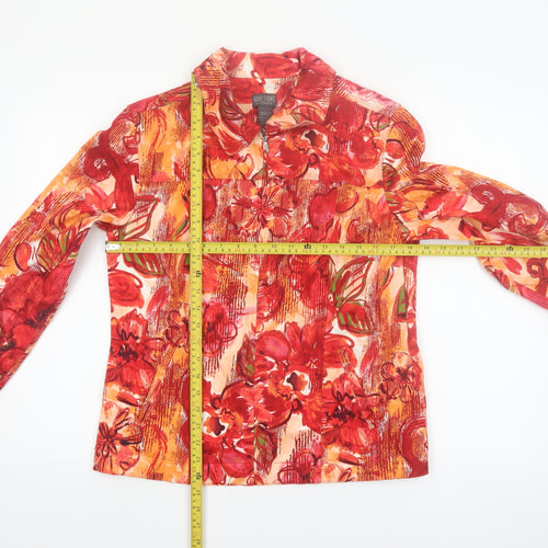 Chico's Women's Red Floral Cotton Jacket Size 12 Lightweight