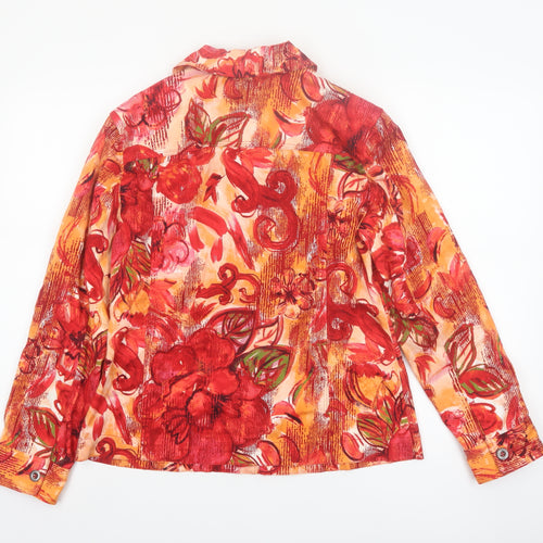Chico's Women's Red Floral Cotton Jacket Size 12 Lightweight