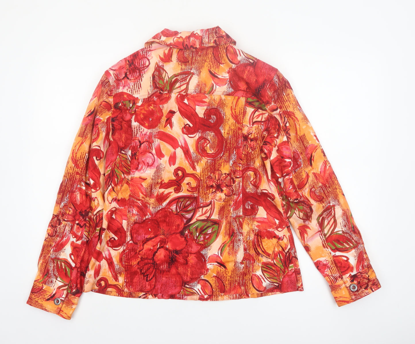 Chico's Women's Red Floral Cotton Jacket Size 12 Lightweight