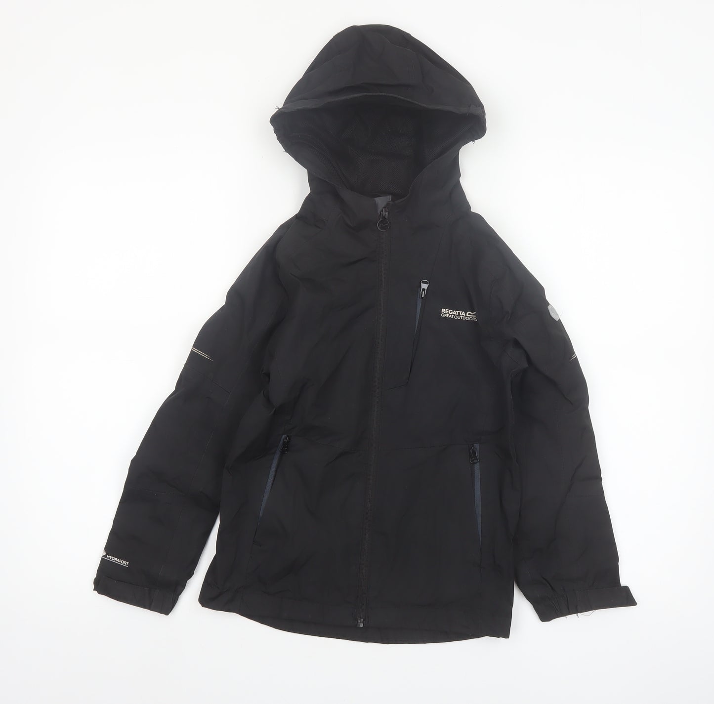 Regatta Boys Black Waterproof Hooded Rain Coat Jacket 7-8 Years