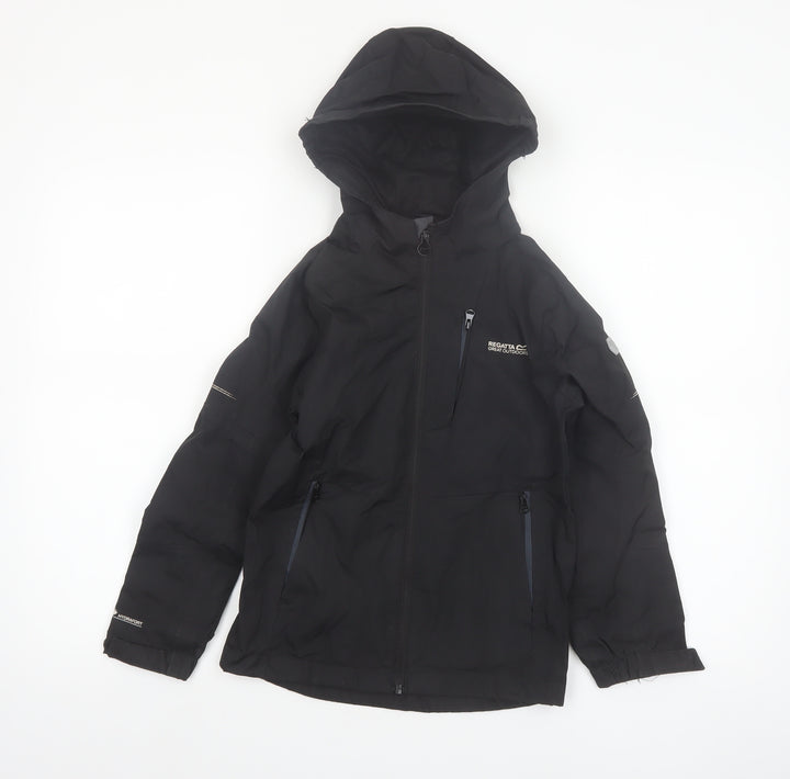 Regatta Boys Black Waterproof Hooded Rain Coat Jacket 7-8 Years