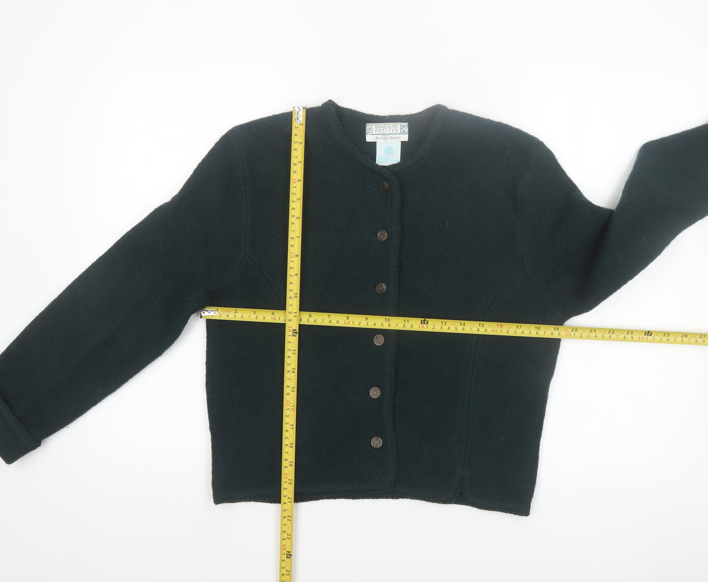 Braemar Petites by Jeremy Scott Women's Green Wool Cardigan Petite S