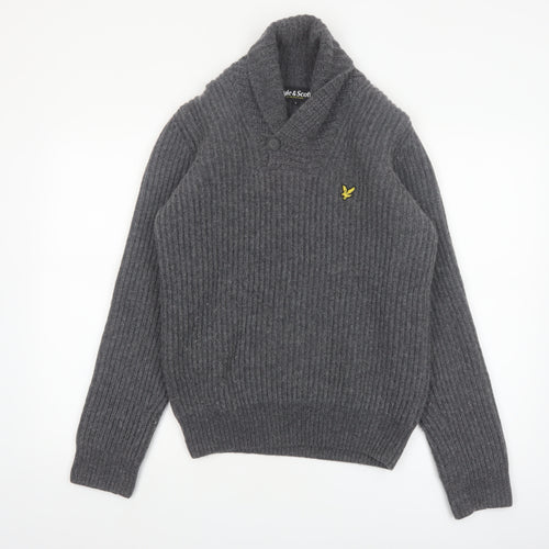 Lyle & Scott Men's Grey Wool Blend Shawl Collar Jumper Size S