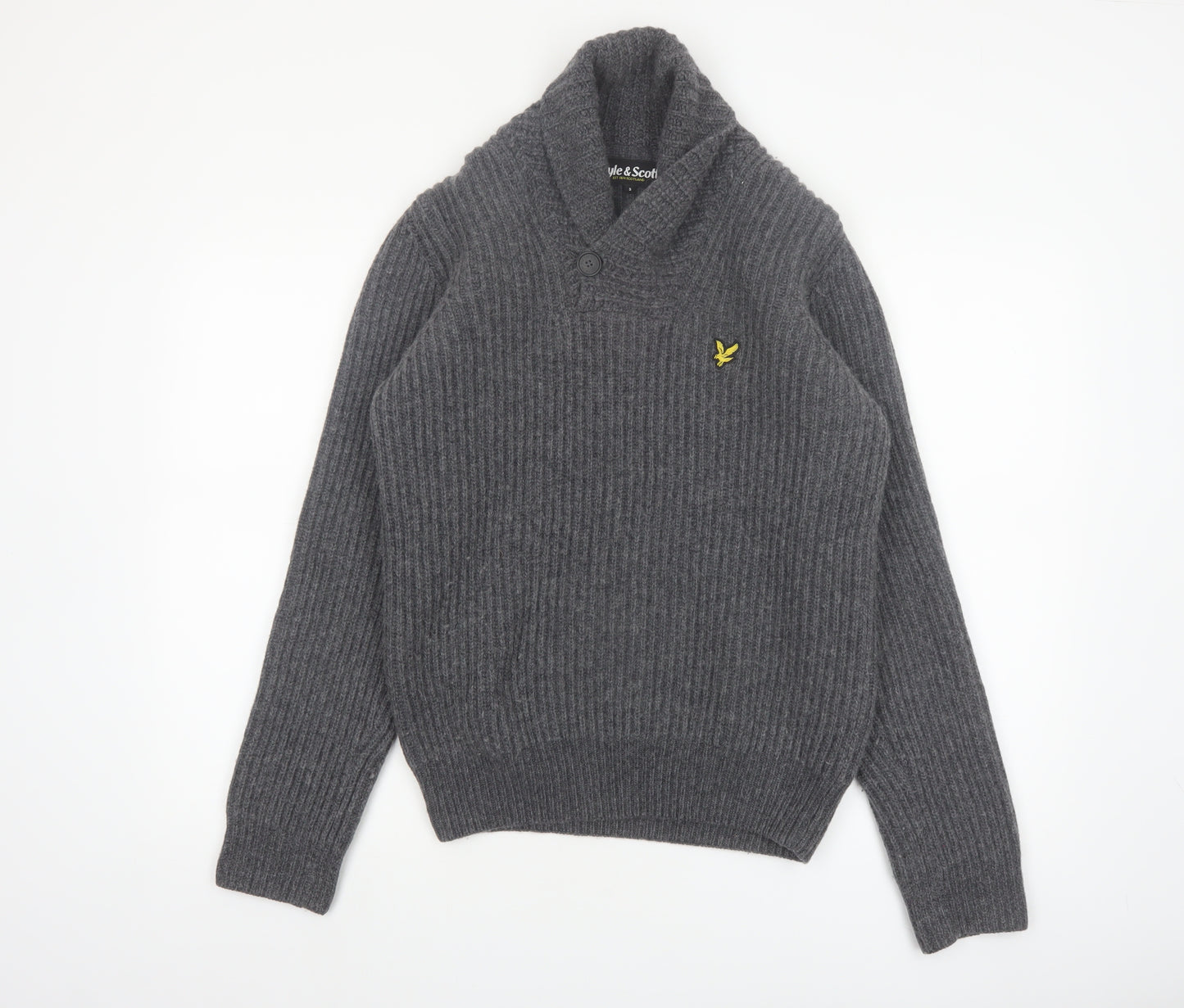 Lyle & Scott Men's Grey Wool Blend Shawl Collar Jumper Size S