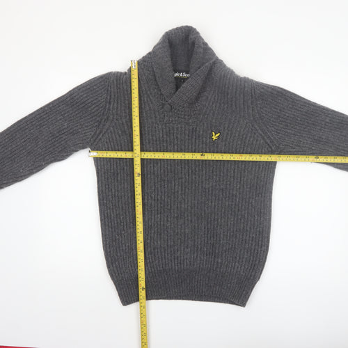 Lyle & Scott Men's Grey Wool Blend Shawl Collar Jumper Size S