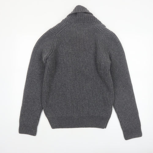 Lyle & Scott Men's Grey Wool Blend Shawl Collar Jumper Size S