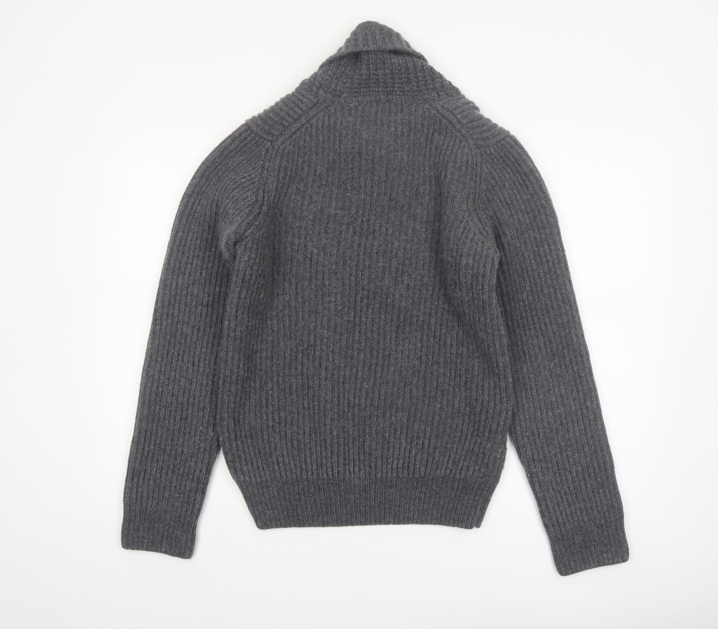 Lyle & Scott Men's Grey Wool Blend Shawl Collar Jumper Size S