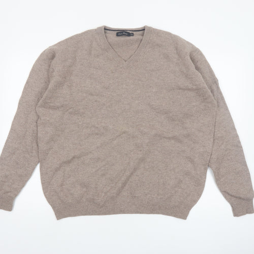 James Pringle Men’s Beige Wool V-Neck Jumper 2XL Pullover