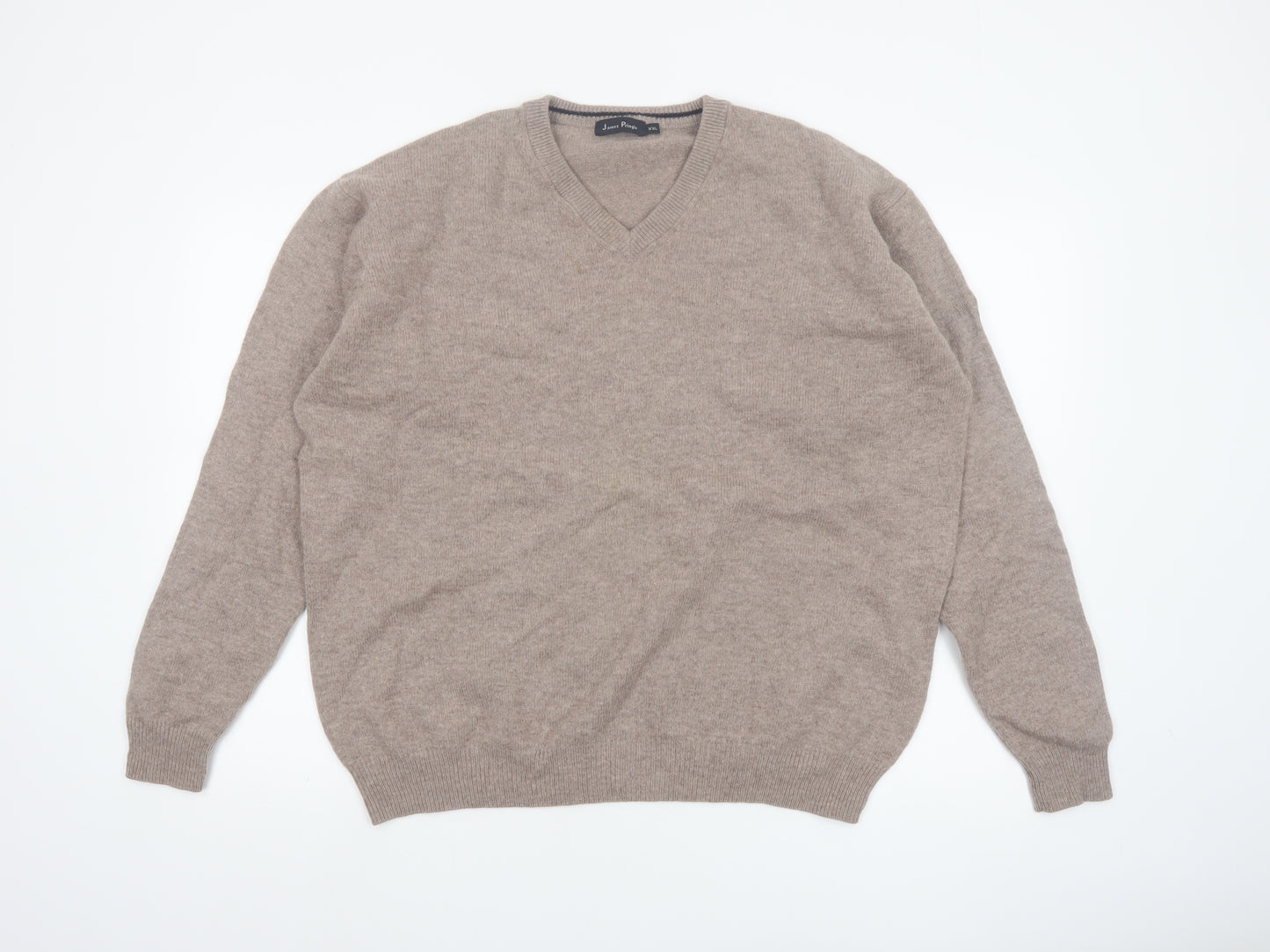 James Pringle Men’s Beige Wool V-Neck Jumper 2XL Pullover
