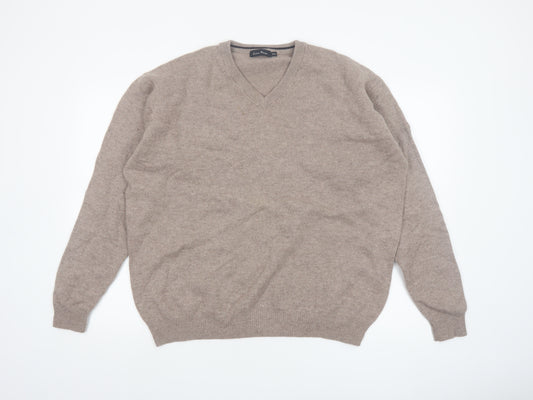 James Pringle Men’s Beige Wool V-Neck Jumper 2XL Pullover