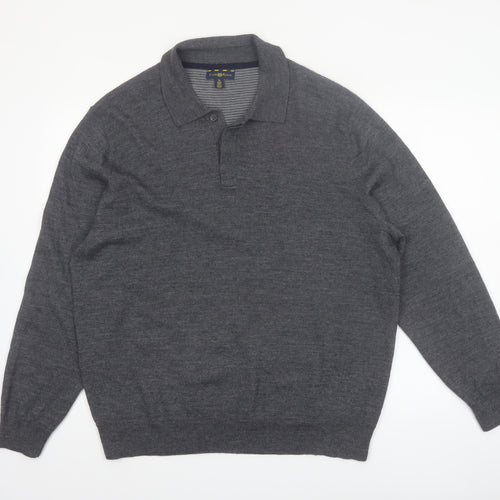 Club Room Men's Grey XL Collared Merino Wool Henley Jumper