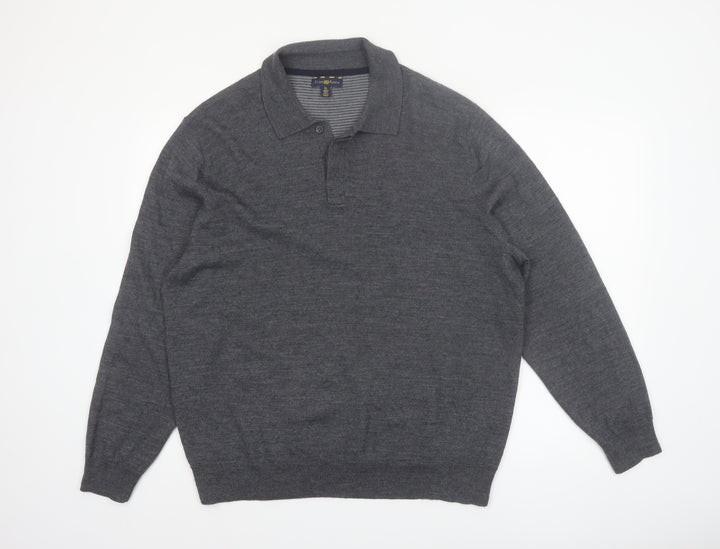 Club Room Men's Grey XL Collared Merino Wool Henley Jumper