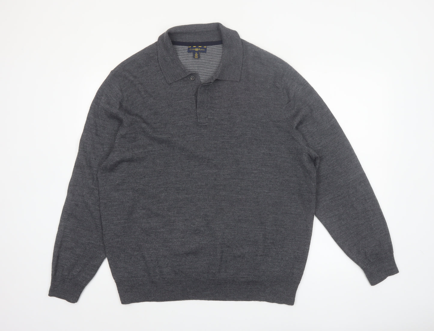 Club Room Men's Grey XL Collared Merino Wool Henley Jumper