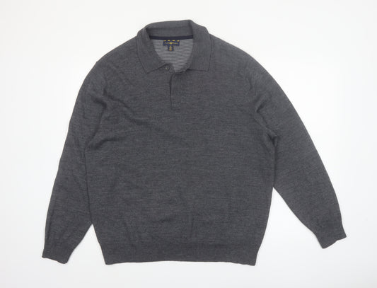Club Room Men's Grey XL Collared Merino Wool Henley Jumper