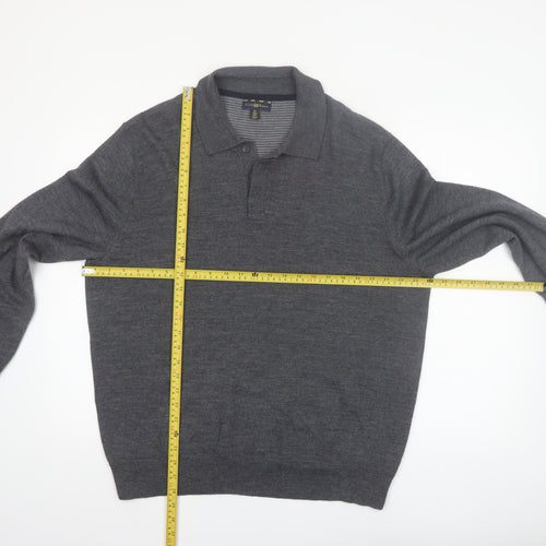 Club Room Men's Grey XL Collared Merino Wool Henley Jumper