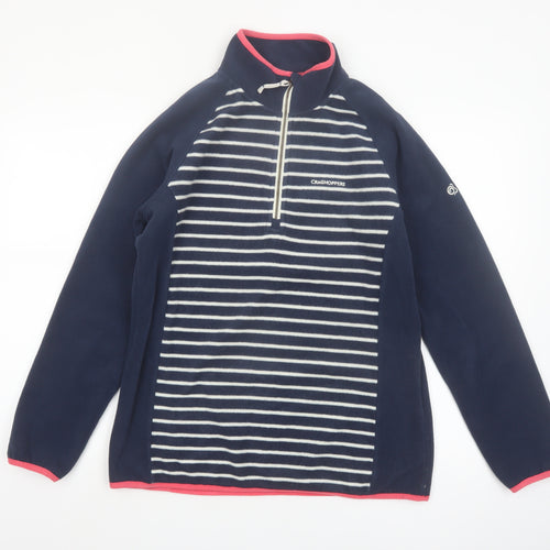 Craghoppers Women’s Navy Striped Fleece Sweatshirt UK 14 1/4 Zip Pullover