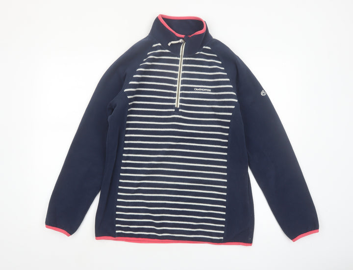 Craghoppers Women’s Navy Striped Fleece Sweatshirt UK 14 1/4 Zip Pullover