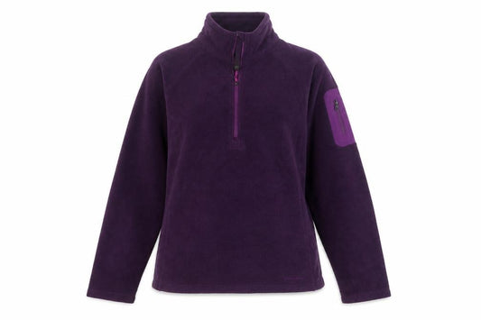 Front view of Eddie Bauer Women’s Purple Fleece Pullover Sweatshirt, size M, 1/2 Zip Polartec