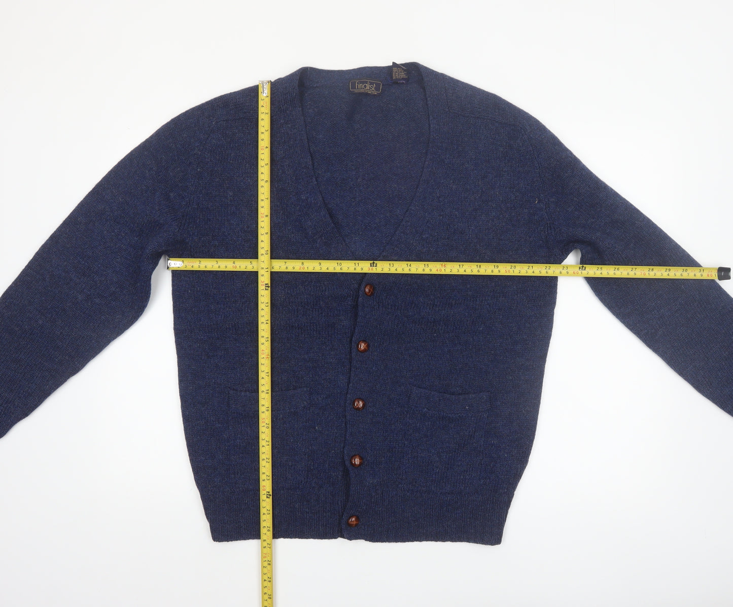 Finalist Men's Blue Wool Shetland Cardigan L Classic Knit