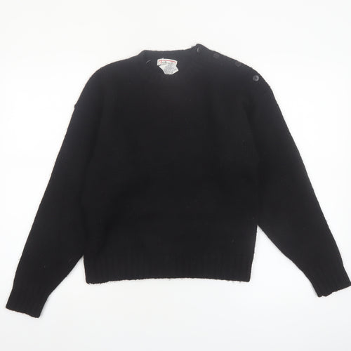 Talbots Women Black Wool Crew Neck Button Shoulder Jumper M