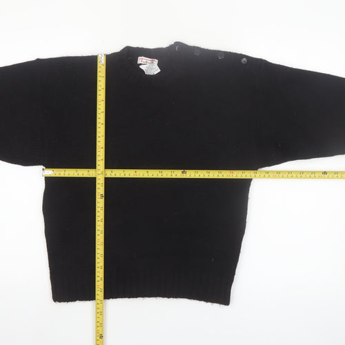 Talbots Women Black Wool Crew Neck Button Shoulder Jumper M
