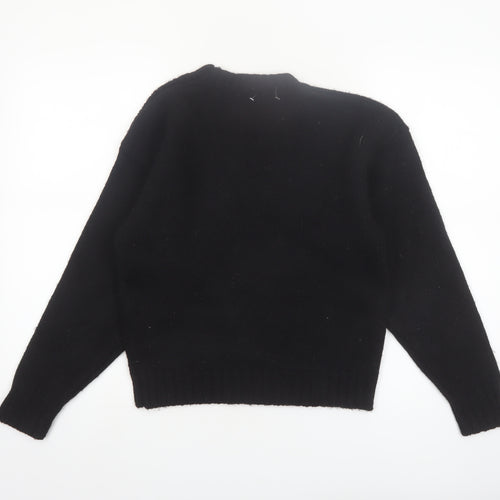 Talbots Women Black Wool Crew Neck Button Shoulder Jumper M