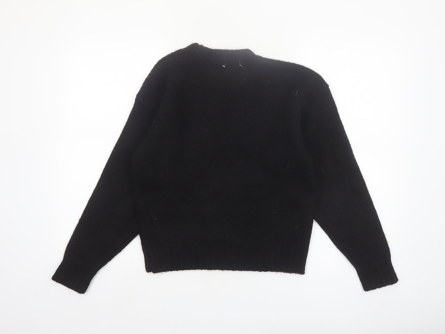 Talbots Women Black Wool Crew Neck Button Shoulder Jumper M