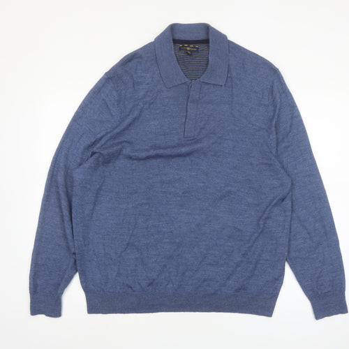 Club Room Men's Blue Collared Pullover Jumper XL Merino Wool Blend