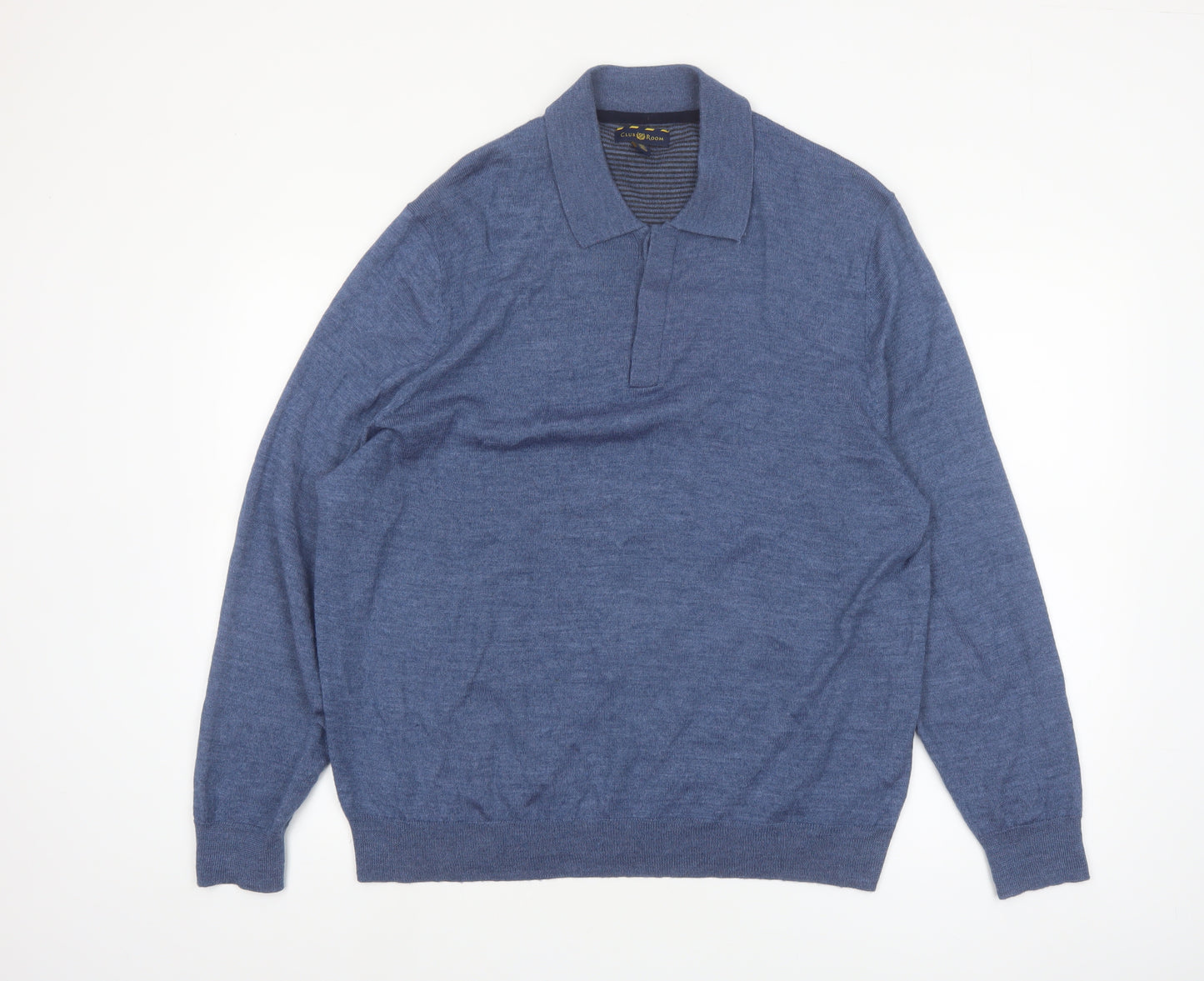 Club Room Men's Blue Collared Pullover Jumper XL Merino Wool Blend