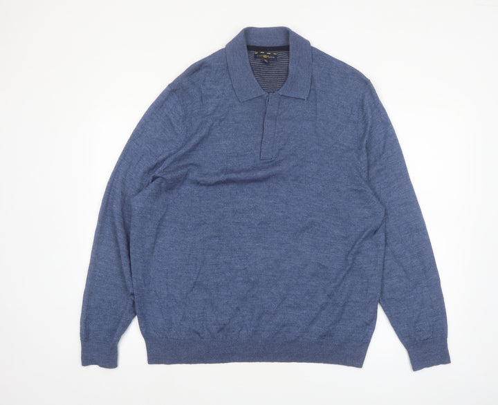Club Room Men's Blue Collared Pullover Jumper XL Merino Wool Blend