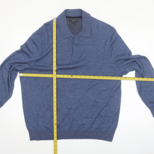 Club Room Men's Blue Collared Pullover Jumper XL Merino Wool Blend