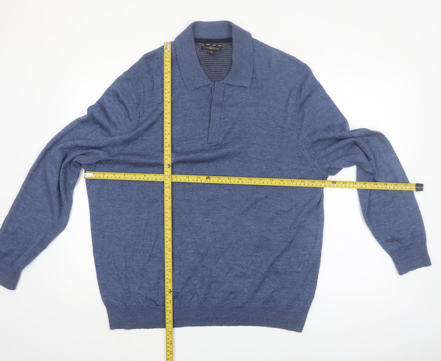 Club Room Men's Blue Collared Pullover Jumper XL Merino Wool Blend