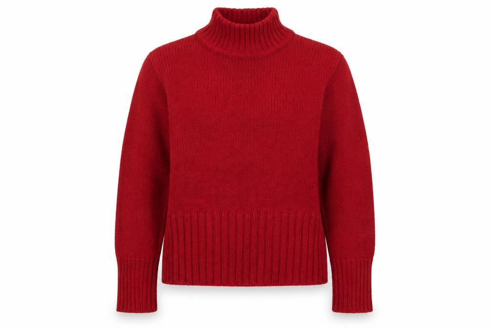 Front view of Diesel women’s red roll neck wool blend jumper, size M
