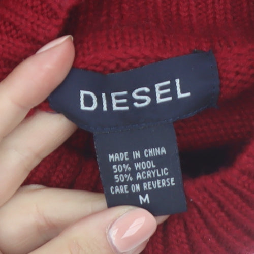 Diesel Womens Red Roll Neck Wool Blend Pullover Jumper Size M