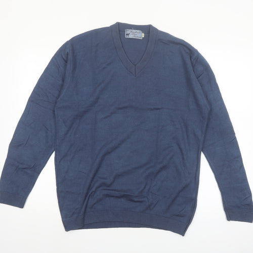 Kashmir Pure Pashmina Men's Blue V-Neck Cashmere Jumper S