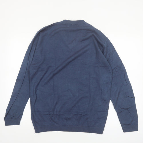 Kashmir Pure Pashmina Men's Blue V-Neck Cashmere Jumper S