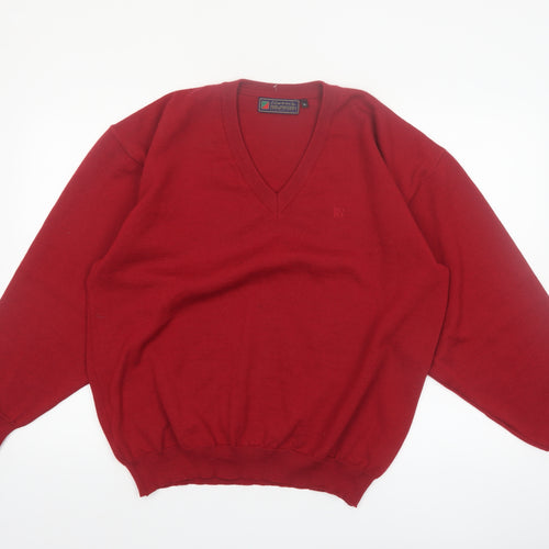 Red/Green Men's Red Wool V-Neck Classic Pullover Jumper XL