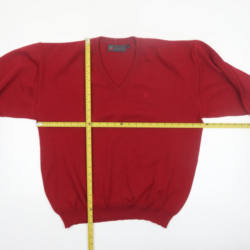 Red/Green Men's Red Wool V-Neck Classic Pullover Jumper XL