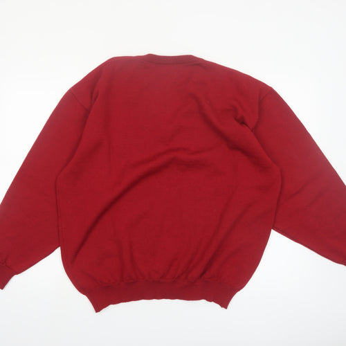 Red/Green Men's Red Wool V-Neck Classic Pullover Jumper XL