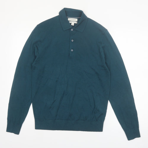 Marks and Spencer Men’s Green Merino Wool Collared Pullover Jumper S