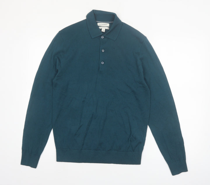 Marks and Spencer Men’s Green Merino Wool Collared Pullover Jumper S