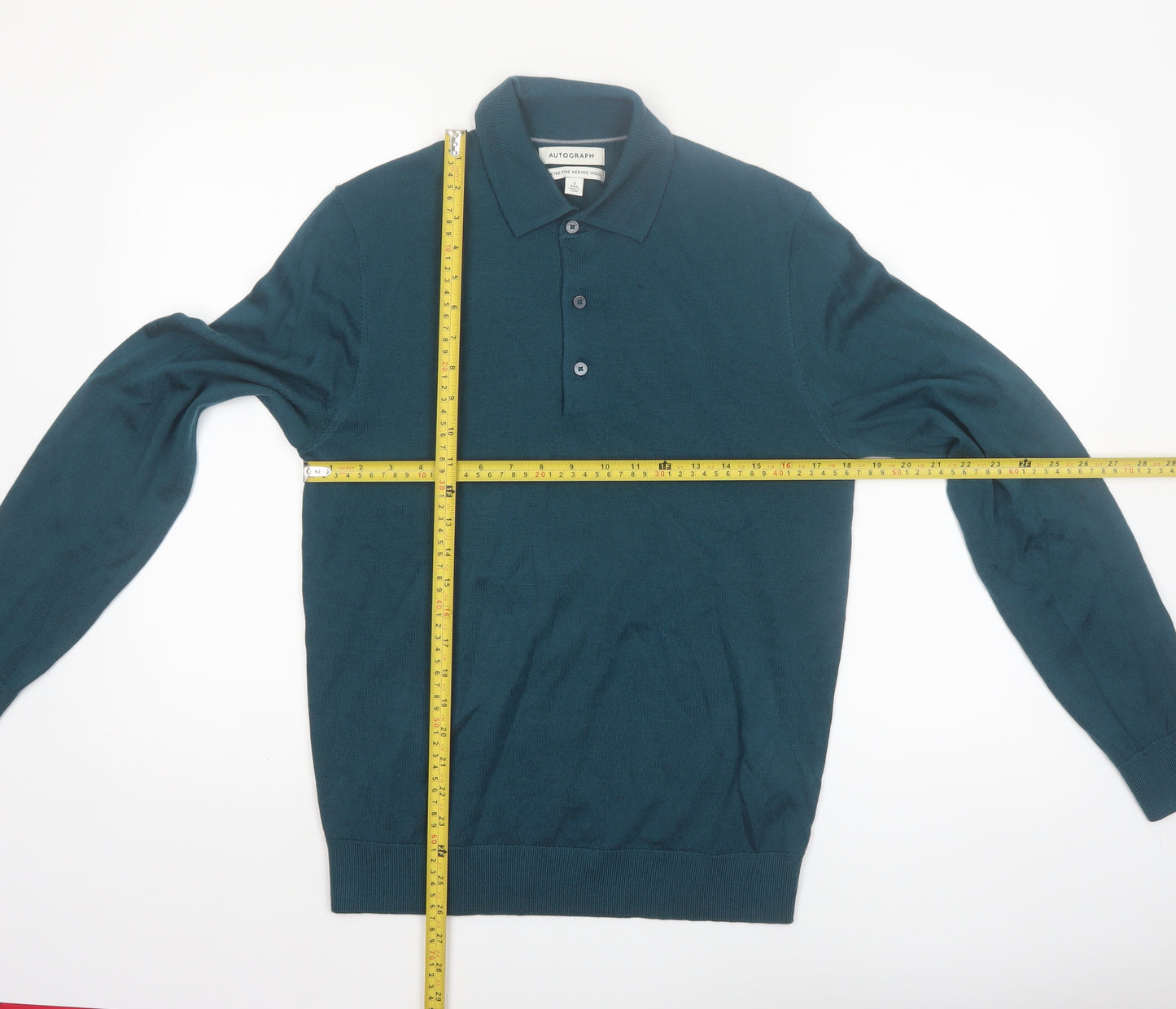 Marks and Spencer Men’s Green Merino Wool Collared Pullover Jumper S