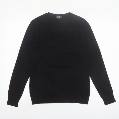 Lord & Taylor Women Black Small V-Neck Merino Wool Jumper